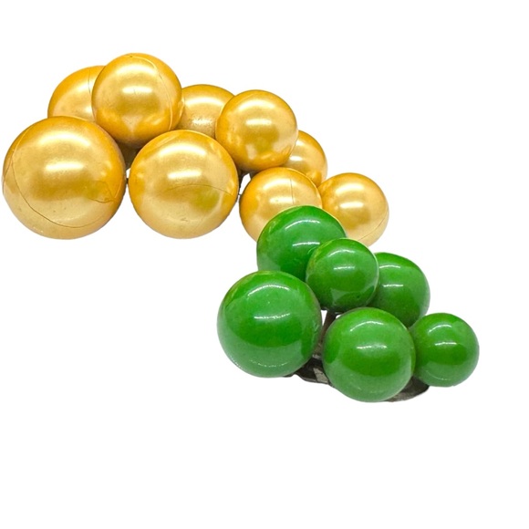 Vintage Gold & Green Lucite Cluster Bead Dress Clips - Picture 2 of 7